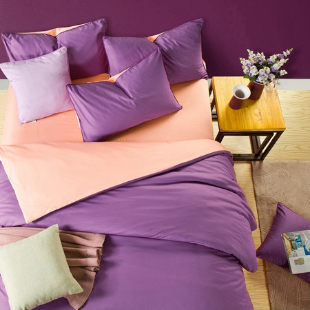 朵诗曼 纯棉纯色时尚简约ab版四件套 床上100全棉斜纹床套 暖色图片