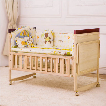 小哈匠 实木游戏宝宝床 木制儿童床 婴儿床摇篮多功能婴儿床