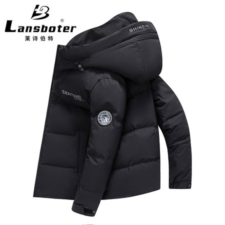 LANSBOTER/莱诗伯特 冬季新款白鸭绒连帽羽绒服男加厚青年潮流短款羽绒服防寒