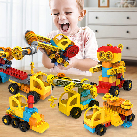 育儿宝 儿童百变积木车手工DIY拼装工程车大颗粒齿轮机械积木图片