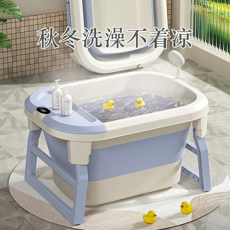 育儿宝 婴幼儿洗澡游泳加厚浴桶家用便携可拆卸浴凳可折叠宝宝洗浴桶图片
