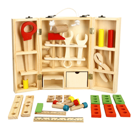 木制DIY手提多功能仿真工具箱套装组合儿童 过家家拆装玩具图片