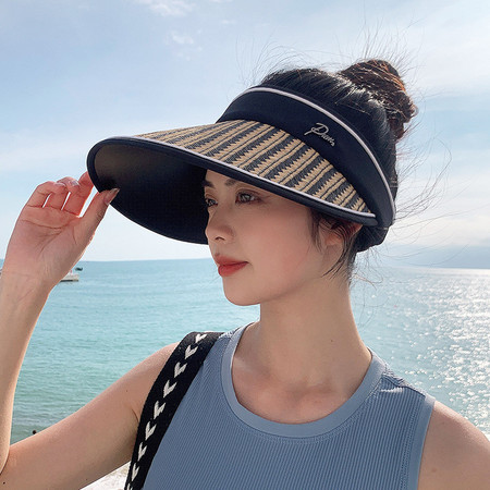 新款夏季女遮阳防晒草帽户外防紫外线骑行运动可调节透气空顶帽子图片