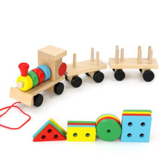 儿童启智 环保早教玩具拖拉三节积木小火车