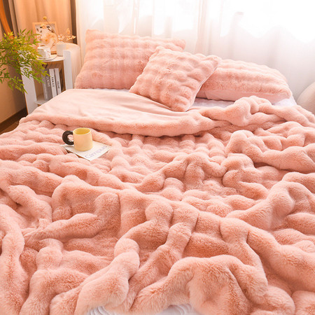 中科港 冬季轻奢兔兔绒毛毯加厚双面绒卧室盖毯高级兔毛绒床品午睡毯子图片