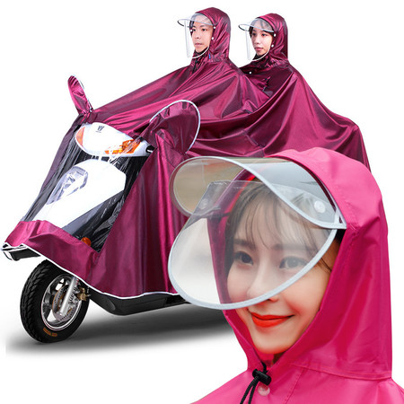 【四月小铺】电动车摩托车面罩骑行成人单人男女士加大加厚雨披电瓶车雨衣双帽檐雨衣双人雨衣加大图片