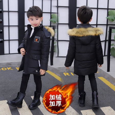 【反季清仓】男童冬季棉衣加绒加厚棉袄中长款小男孩棉服儿童大衣