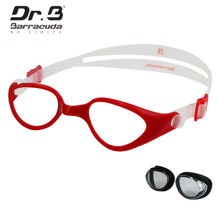 巴洛酷达美国DR.B青少年抗雾防紫外线左右度数可自由配近视泳镜#73195红色款图片