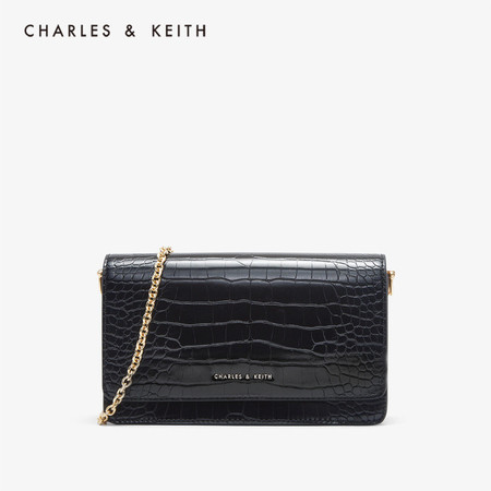 CHARLES & KEITH 小ck包 女士压纹包面饰翻盖斜背包CK2-70840200-2