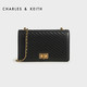 CHARLES & KEITH 小ck 黑色编织翻盖链条斜背包CK2-70770440-3