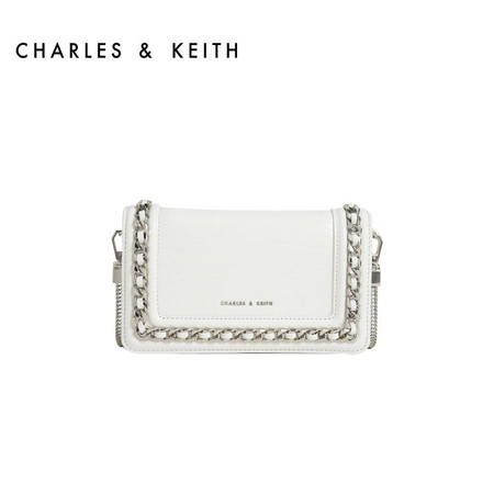 CHARLES & KEITH 小ck白色金属链条饰翻盖斜背包CK2-71200006-3