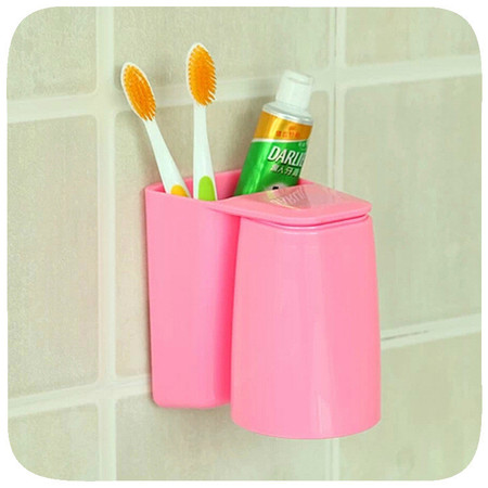 创意磁吸式漱口杯 多功能炫彩磁挂洗漱 浴室塑料牙刷杯颜色随机