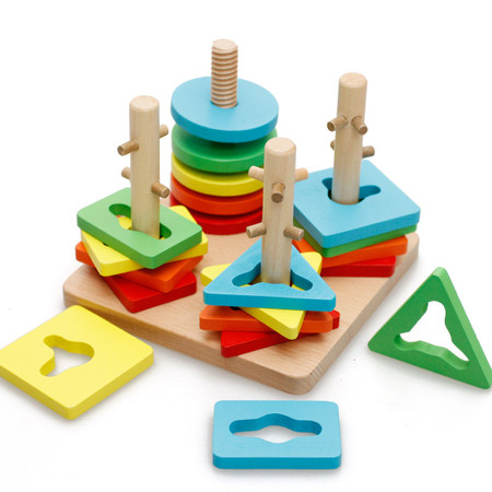 木丸子儿童益智早教玩具 木制几何形状智力形状套柱积木趣味套柱图片
