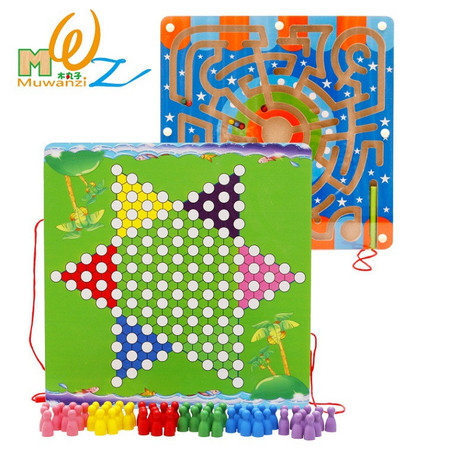 木丸子益智玩具环形六角跳棋迷宫二合一磁性铁运笔迷宫图片
