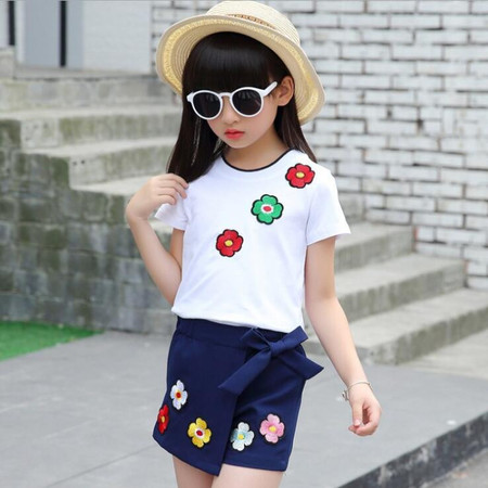 童装2019夏季新款女童韩版小花套装中大女童裙裤两件套图片