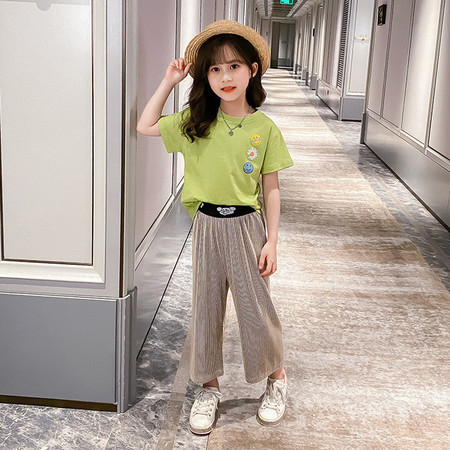 2020新款韩版儿童套装女童夏季短袖套中大童T恤阔腿裤两件套pwy图片