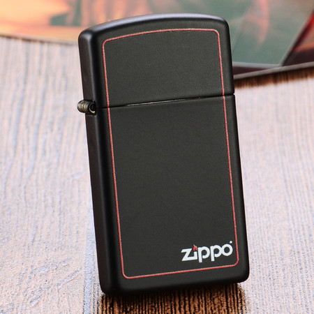 ZIPPO打火机zippo正品纯铜正版 红框纤巧黑哑漆商标 1618ZB