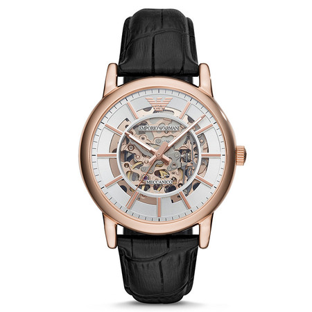 阿玛尼/ARMANI手表 皮质表带经典时尚休闲镂空机械男士腕表