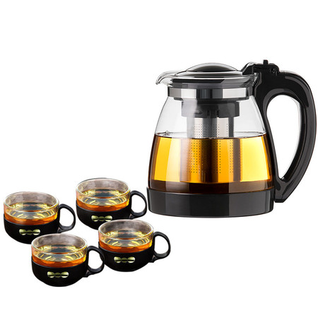 天喜/TIANXI 玻璃茶壶带把2L加厚耐热泡茶壶一壶四杯套装图片
