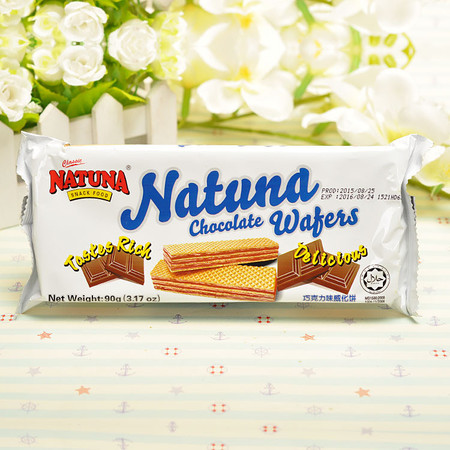 马来西亚进口 natuna呐嘟娜威化饼干90g 巧克力味