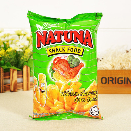 马来西亚进口休闲膨化零食 NATUNA呐嘟娜鸡味栗米条60g图片