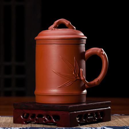 天天红  正品宜兴紫砂茶隔杯 3件套泡茶盖杯 带过滤内胆400ml 广告礼品logo印字图片