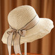 帽子 春夏秋季新款棉线针织帽子女士遮阳帽韩版飘带盆帽可折叠沙滩帽子