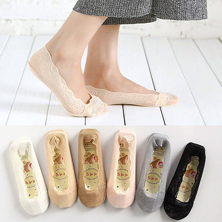 (5双装)浅口隐形袜脚底硅胶防滑蕾丝船袜 防脱女士韩国袜子图片