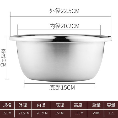 不锈钢盆加厚打蛋盆汤盆加深洗菜盆圆形料理盆汤碗和面盆脸盆