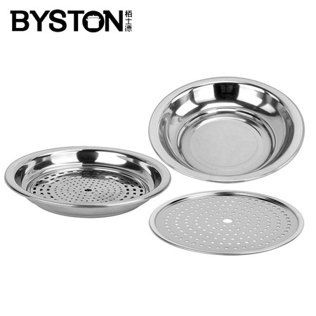  BYSTON饺子盘不锈钢多用盘 不锈钢蒸片 24公分+28公分图片