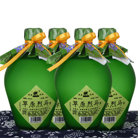 草原烈马 高度白酒 草原烈马绿磨砂62度500mlx4瓶