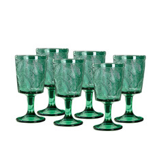 青苹果 墨绿法式浮雕高脚杯玻璃杯ins风复古绿色红酒杯子6只装