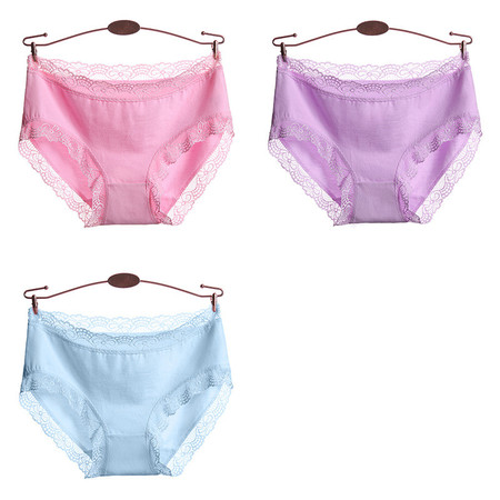 浪莎 蕾丝花边纯棉短裤3条混色组合装 ET3002-3 颜色随机图片