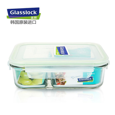 Glasslock 耐热钢化玻璃饭盒保鲜盒微波炉饭盒学生饭盒便当盒密封盒带分隔670ml