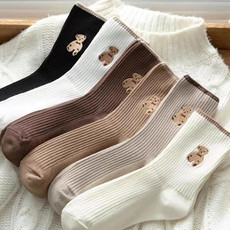 行科 小熊袜女中筒袜子棉袜堆堆袜百搭秋冬季泰迪熊 十双混色简易包装