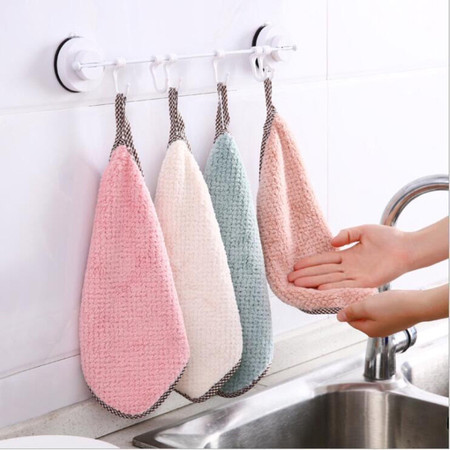 行科  可挂式珊瑚绒加厚擦手巾毛巾 双面吸水抹布厨房清洁洗碗布图片
