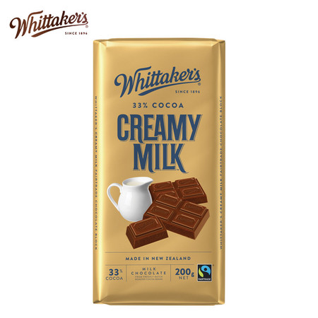 新西兰原装进口Whittaker's惠特克牛奶巧克力经典排装200g