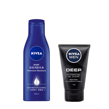 妮维雅/NIVEA 深层润肤乳液200ml 赠 妮维雅 男士控油保湿洁面泥50g图片