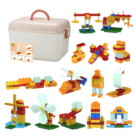 娃娃博士科教系列创意拼插积木桶拼装益智玩具儿童樂高积木机械组齿轮玩具（128pcs）图片