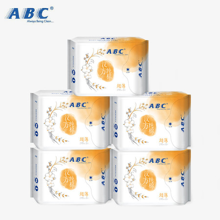 ABC 日用超薄汉方纯棉卫生巾240mm*8片*5包图片