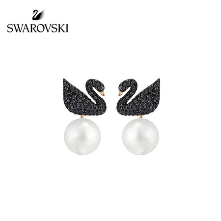 SWAROVSKI 施华洛世奇ICONIC SWAN 黑天鹅后挂式耳钉女欧美耳饰 5193949