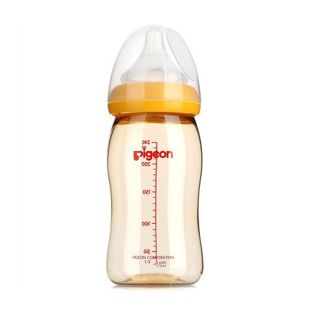 【苏宁专供】贝亲(PIGEON)“自然实感”宽口径PPSU奶瓶240ml配L奶嘴（黄色旋盖/Lsize）AA94 适用于6个月以上