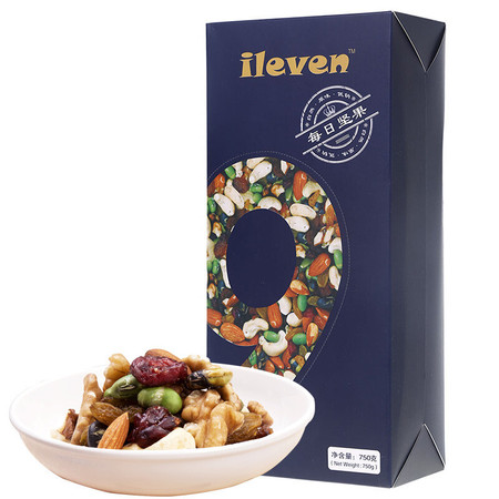 ileven  混合果仁750g*2盒+手提袋  坚果炒货 休闲食品礼盒 混合果仁 天天坚果