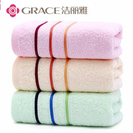 洁丽雅毛巾纯棉强吸水素色大毛巾柔软吸水加厚3条装 6443颜色随机发送