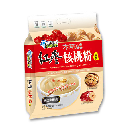 家家麦 木糖醇红枣核桃粉650g冲调饮品豆奶粉营养早餐奶袋装20小包