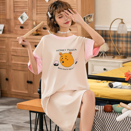 韩版睡裙纯棉卡通学生睡衣女士夏季薄款可爱网红爆款全棉家居服图片