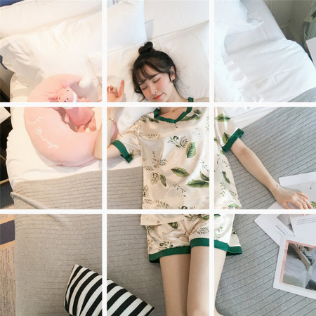 夏季冰丝睡衣女韩版短袖薄款可爱学生家居服丝绸性感两件套装夏天图片