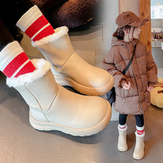 启言 女童雪地靴2023冬季新款儿童加绒加厚保暖棉鞋中大童防水厚底