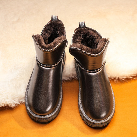 启言 棉鞋2023年冬季新款儿童加绒加厚保暖面包鞋中大童防水雪地靴