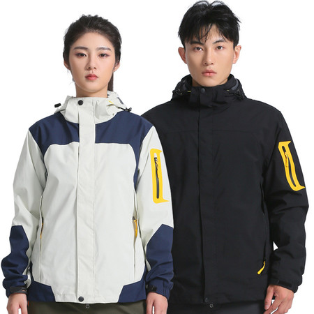 启言 冬季户外冲锋衣男女款可拆卸两件套三合一登山工作服外套图片